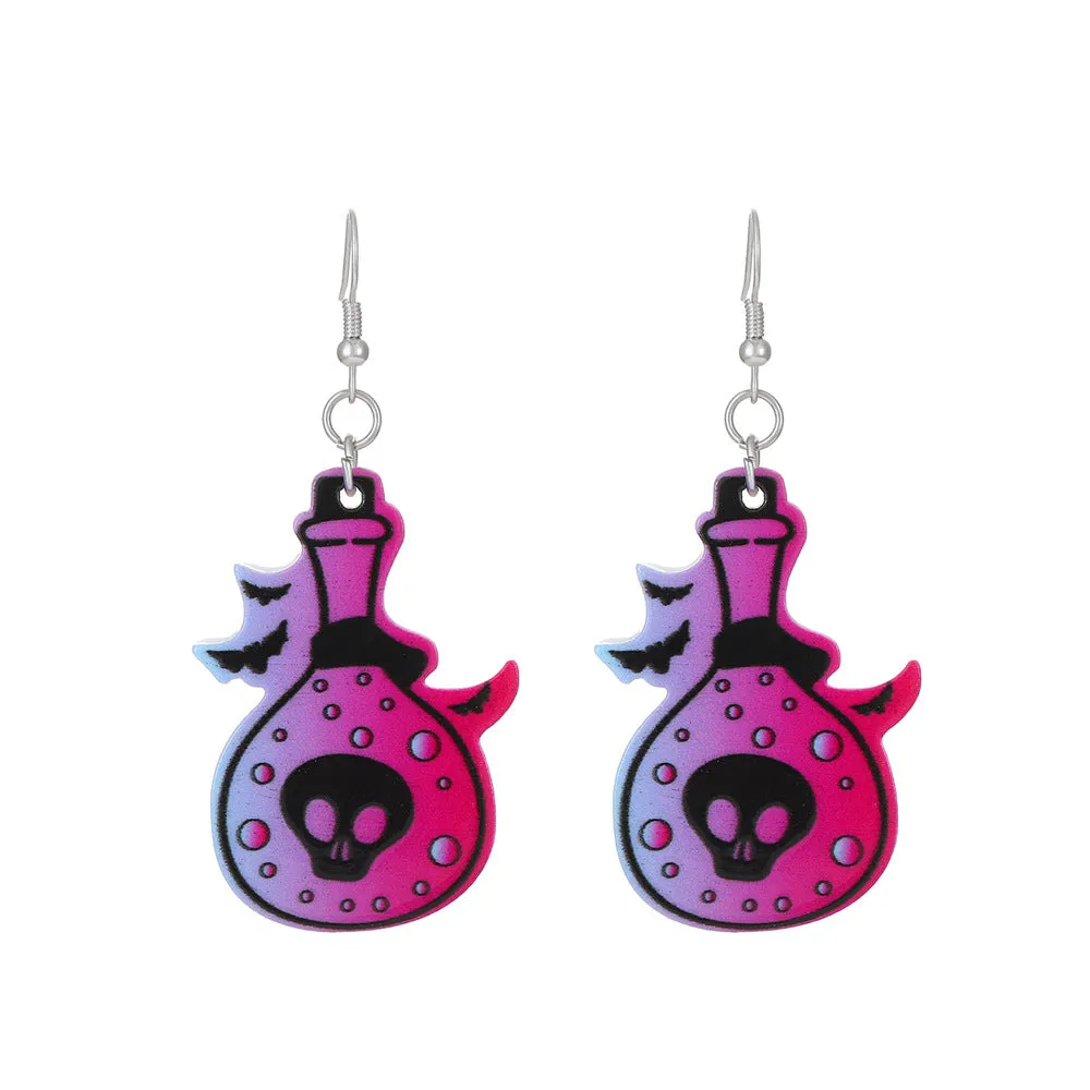 Wholesale Halloween Series Exaggerated Dark Skull Heart-shaped Fashion Creative Funny Bat Earrings