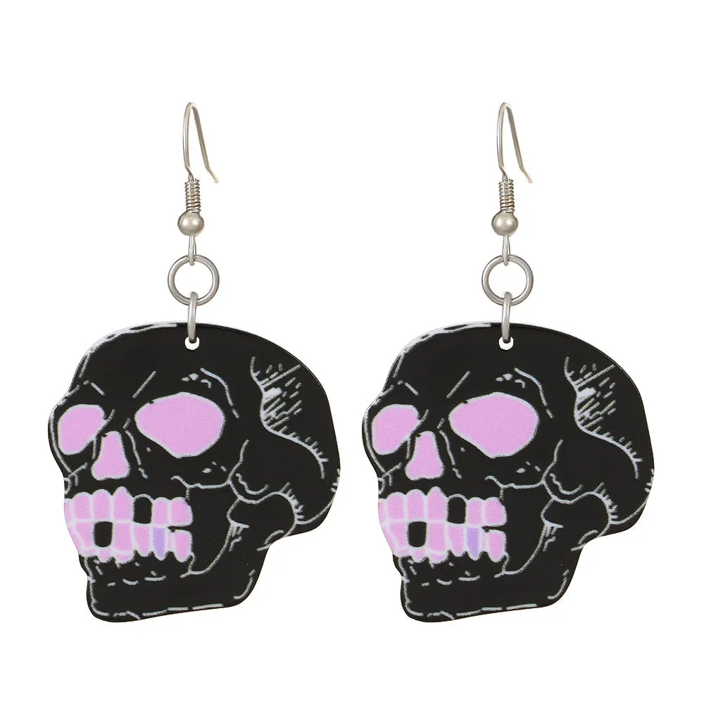 Wholesale Halloween Series Exaggerated Dark Skull Heart-shaped Fashion Creative Funny Bat Earrings