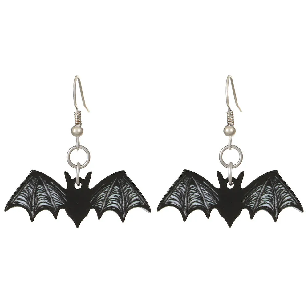 Wholesale Halloween Series Exaggerated Dark Skull Heart-shaped Fashion Creative Funny Bat Earrings