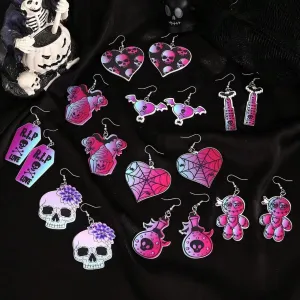 Wholesale Halloween Series Exaggerated Dark Skull Heart-shaped Fashion Creative Funny Bat Earrings