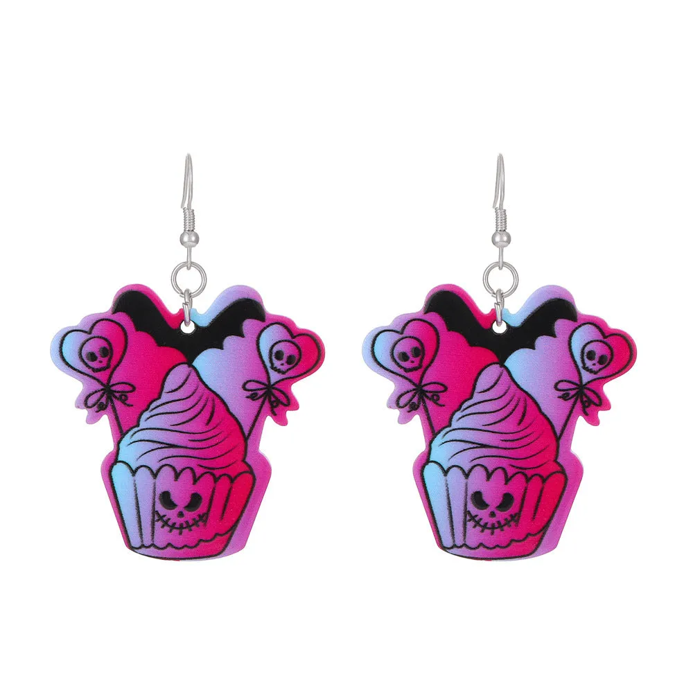 Wholesale Halloween Series Exaggerated Dark Skull Heart-shaped Fashion Creative Funny Bat Earrings