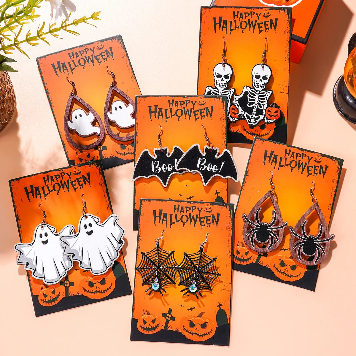 Wholesale Halloween Series Funny Cartoon Bat Ghost Pumpkin Earrings