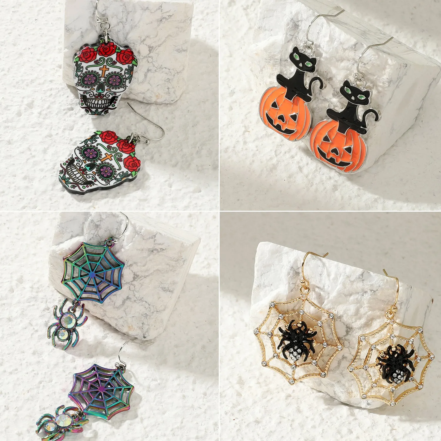 Wholesale Halloween Series Funny Spider Skull Earrings