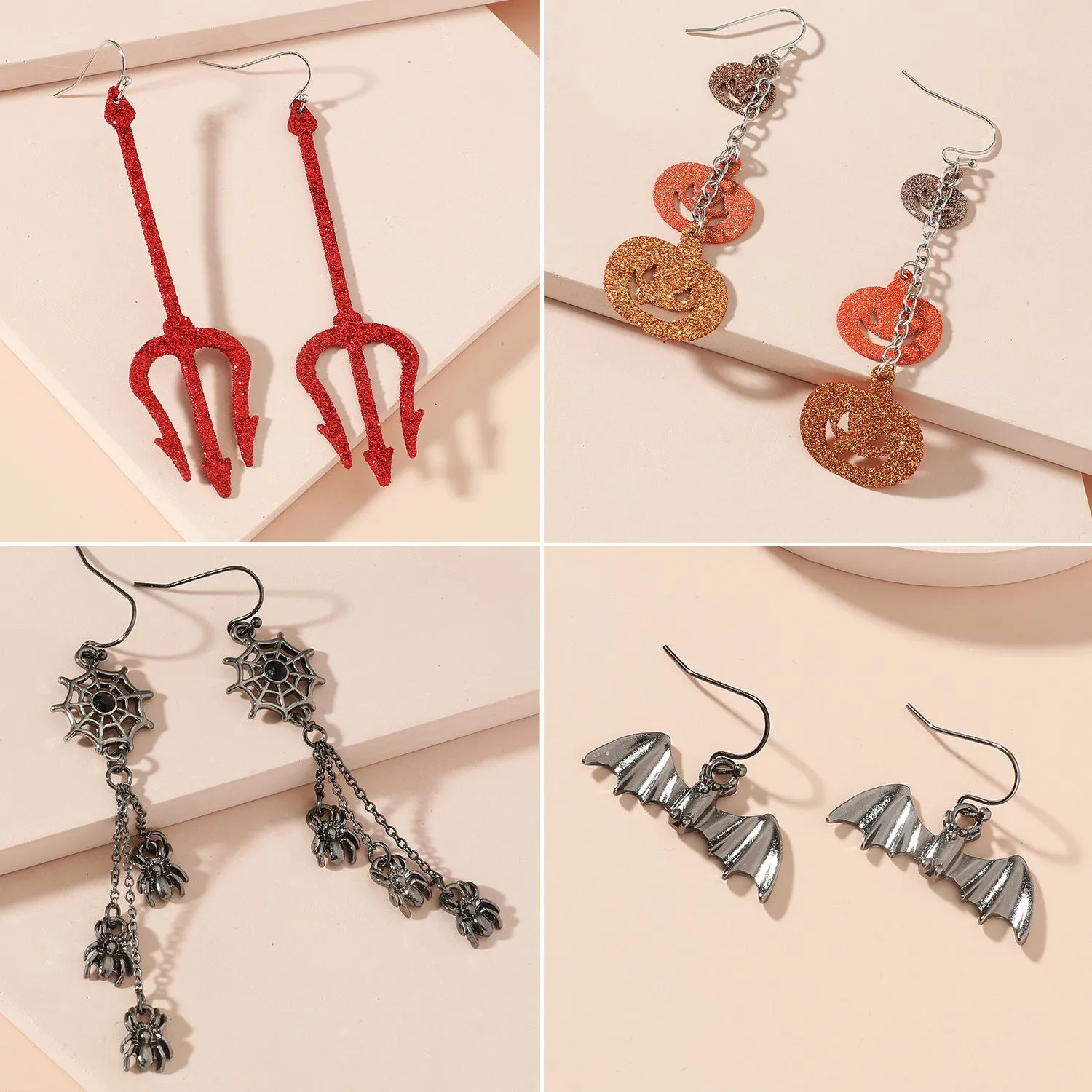 Wholesale Halloween Series Funny Spider Skull Earrings