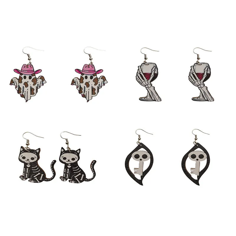 Wholesale Halloween Series Horror Ghost Bat Spider Skull Earrings