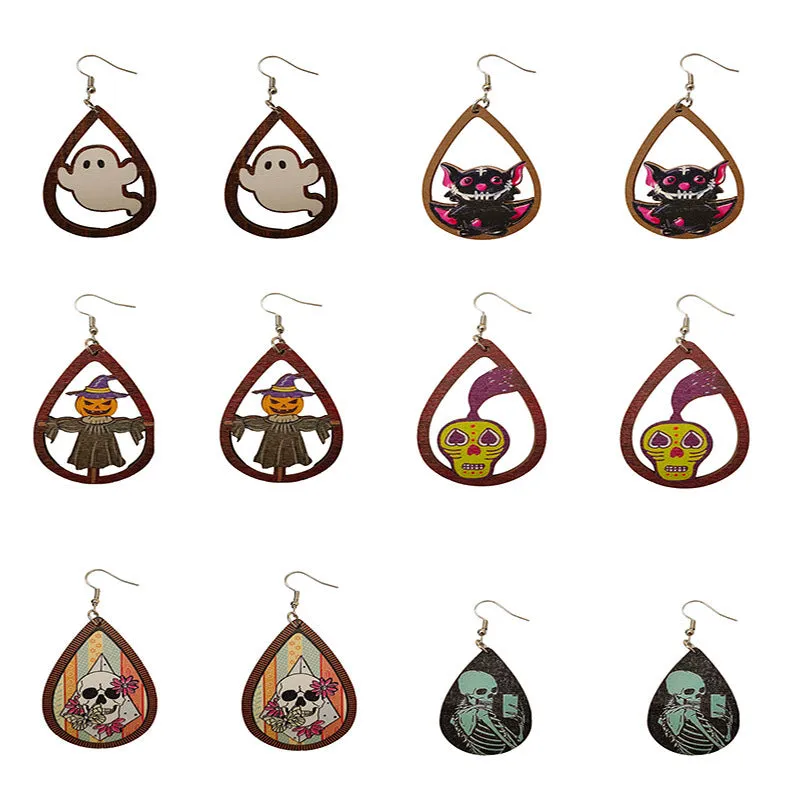 Wholesale Halloween Series Horror Ghost Bat Spider Skull Earrings