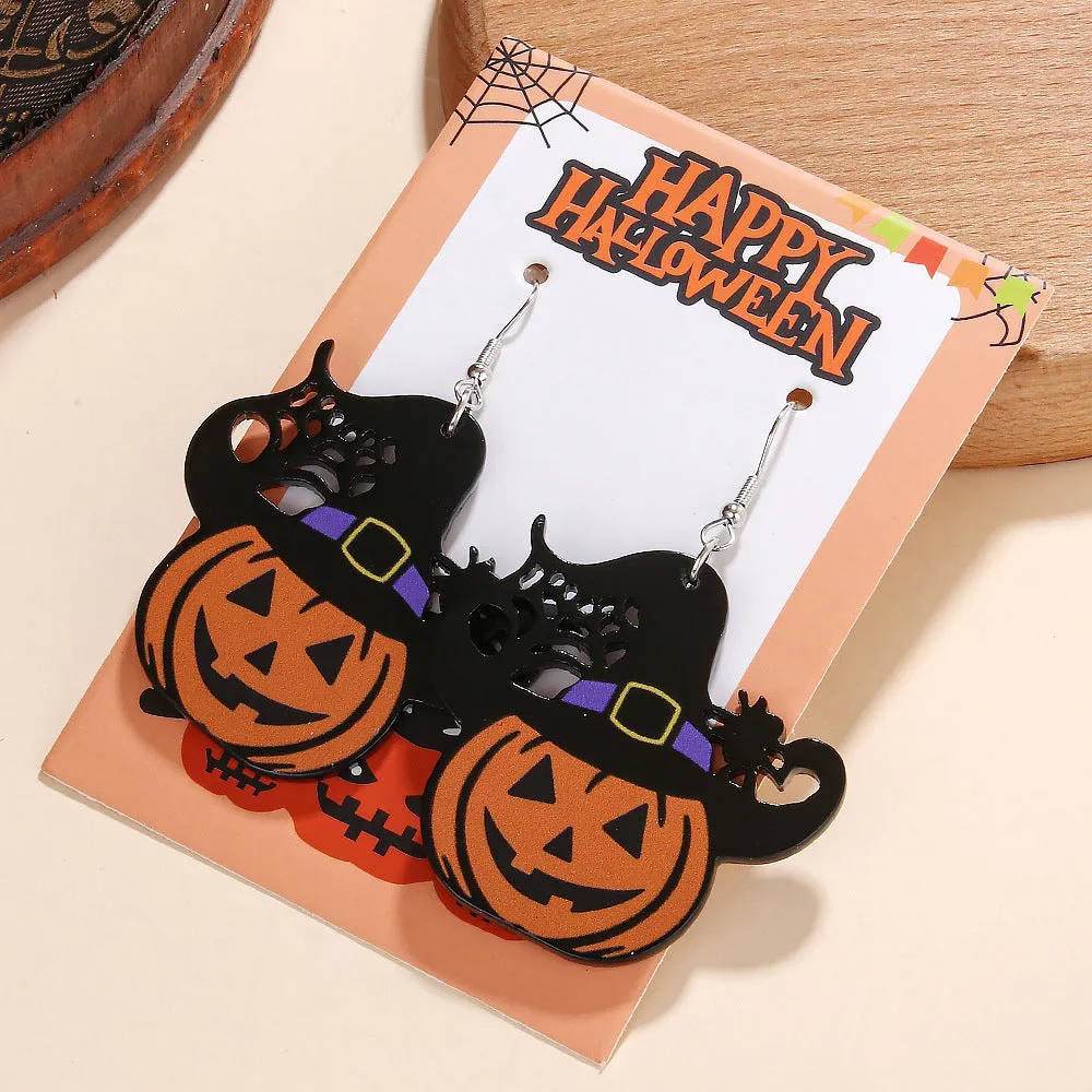 Wholesale Halloween Series Pumpkin Candy Little Devil Ghost Black Cat Dwarf Acrylic Earrings