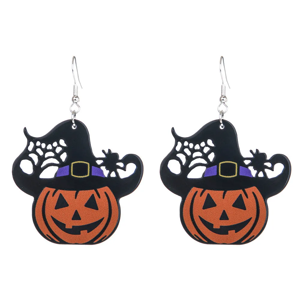 Wholesale Halloween Series Pumpkin Candy Little Devil Ghost Black Cat Dwarf Acrylic Earrings