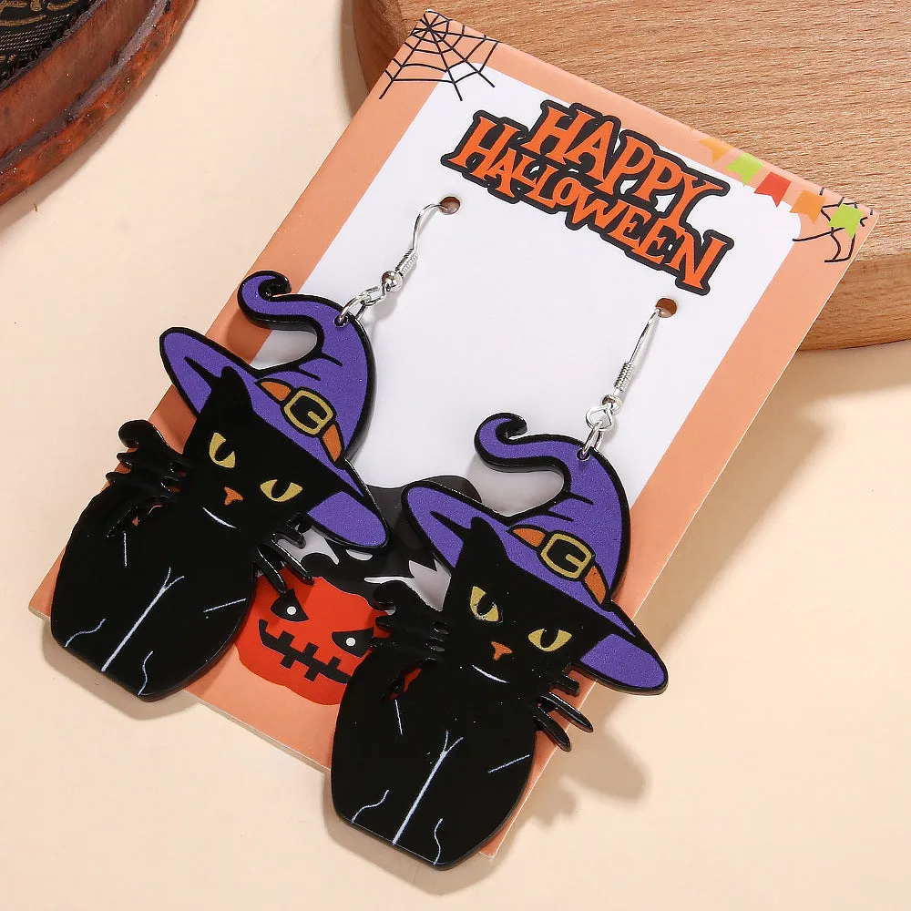 Wholesale Halloween Series Pumpkin Candy Little Devil Ghost Black Cat Dwarf Acrylic Earrings