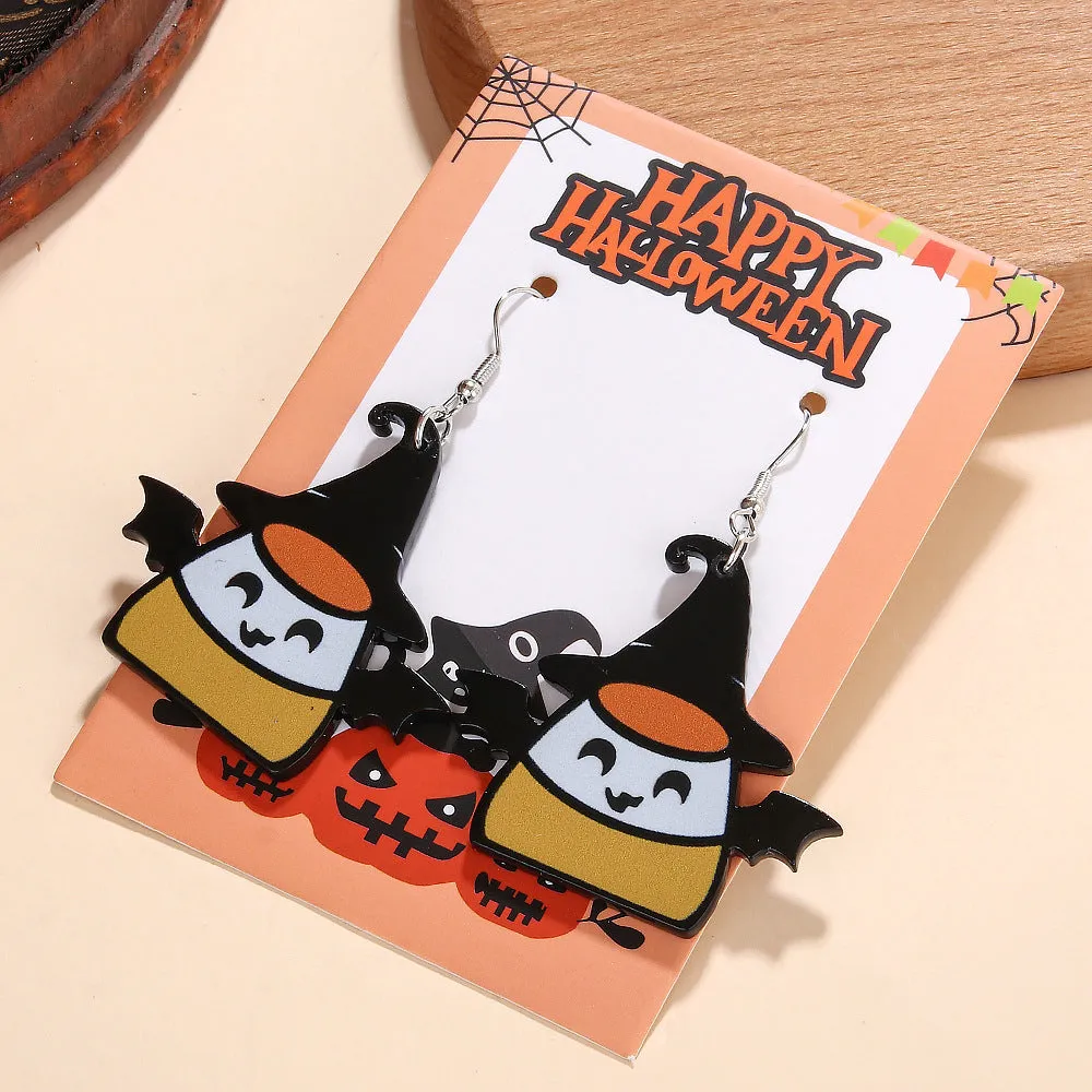 Wholesale Halloween Series Pumpkin Candy Little Devil Ghost Black Cat Dwarf Acrylic Earrings
