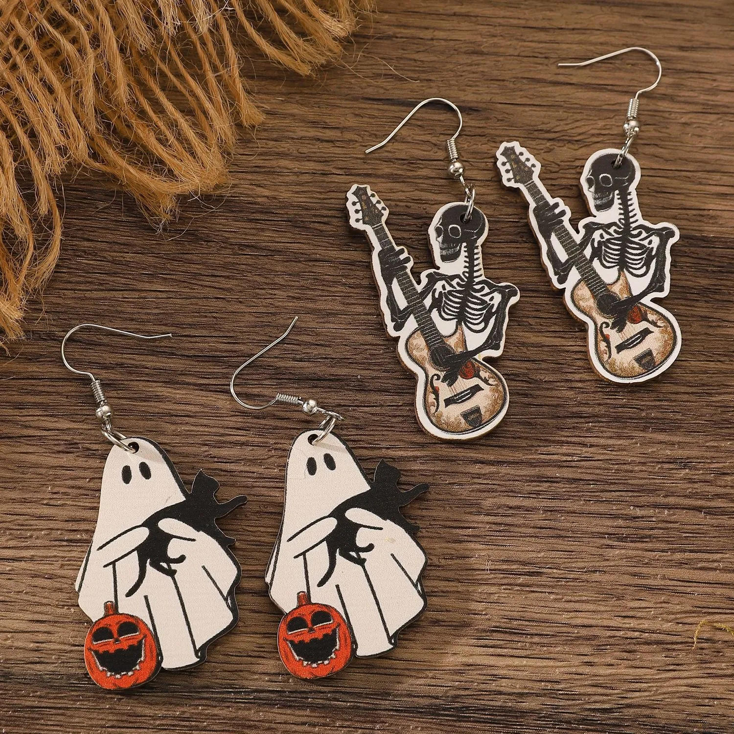 Wholesale Halloween Skeleton Flamingo Pumpkin Ghost Wooden Pendant