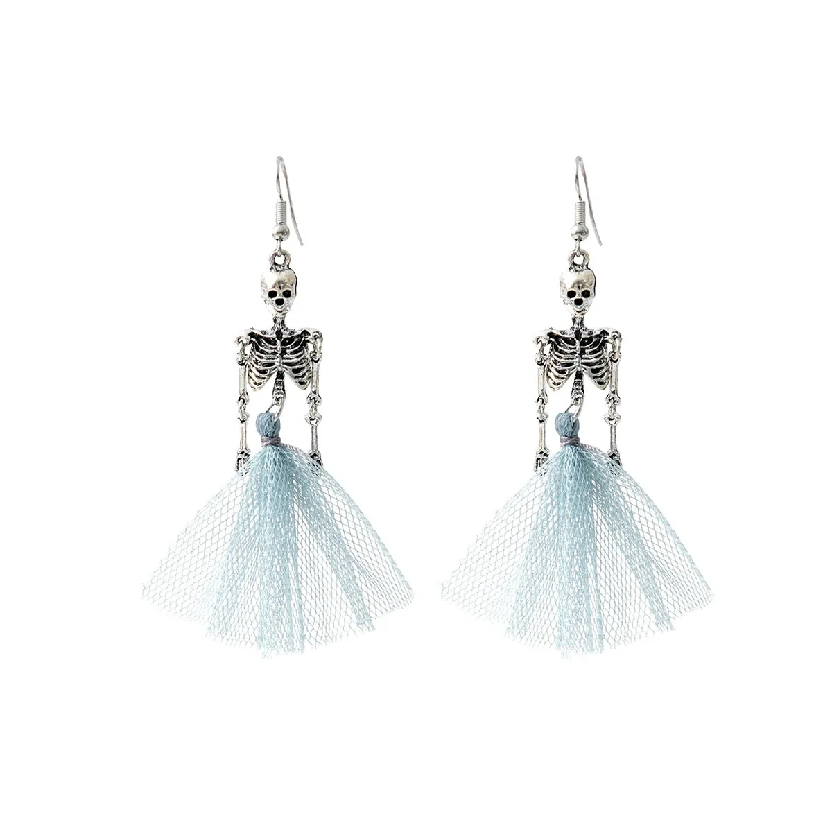 Wholesale Halloween Skeleton Human Skull Blue Mesh Earrings