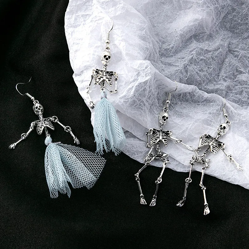 Wholesale Halloween Skeleton Human Skull Blue Mesh Earrings