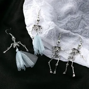 Wholesale Halloween Skeleton Human Skull Blue Mesh Earrings