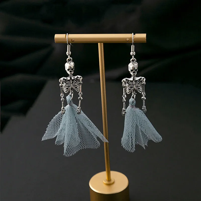 Wholesale Halloween Skeleton Human Skull Blue Mesh Earrings