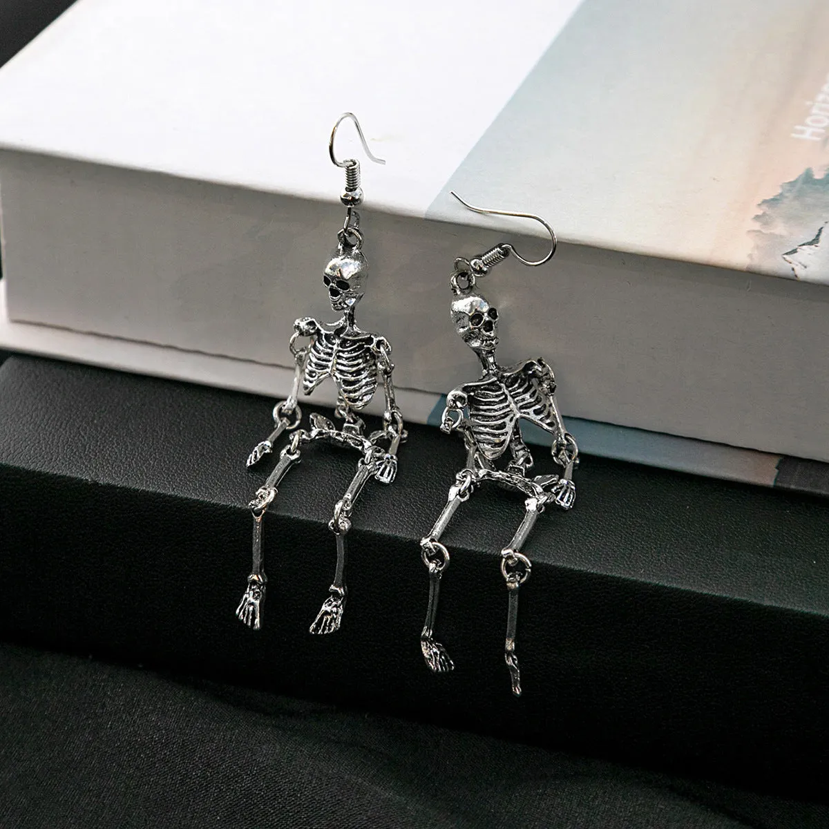 Wholesale Halloween Skeleton Human Skull Blue Mesh Earrings