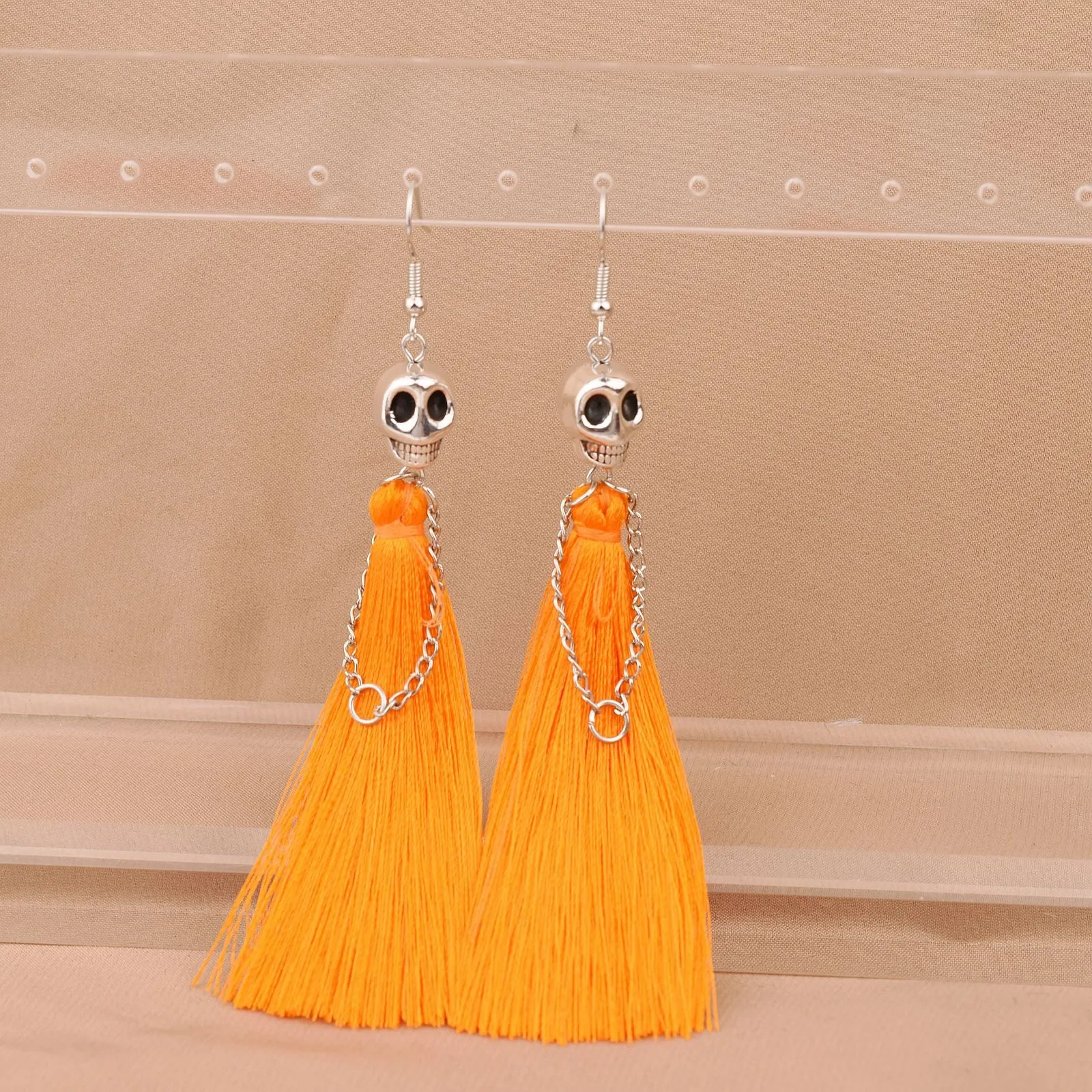 Wholesale Halloween Skull Tassel Multicolor Earrings