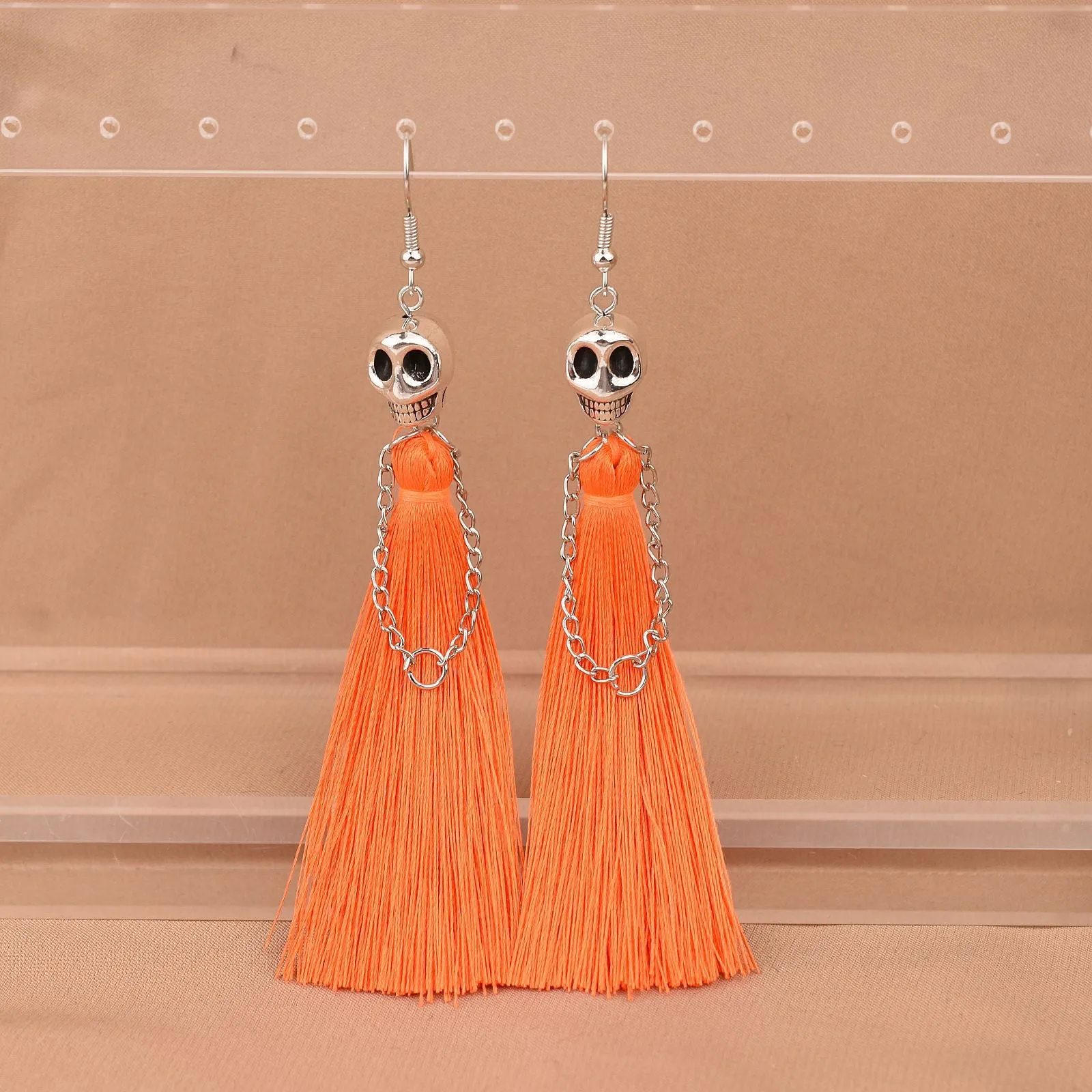 Wholesale Halloween Skull Tassel Multicolor Earrings