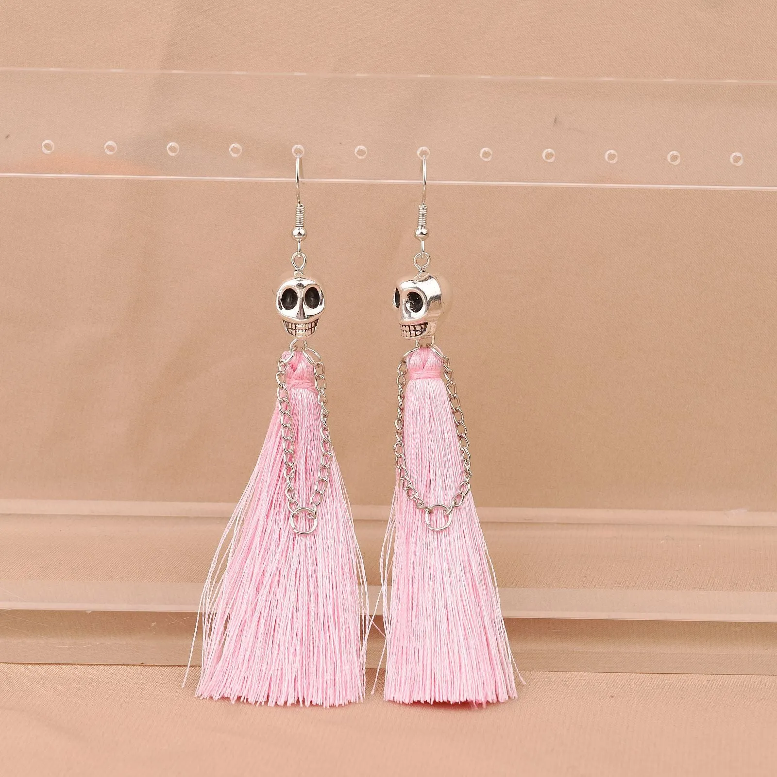 Wholesale Halloween Skull Tassel Multicolor Earrings