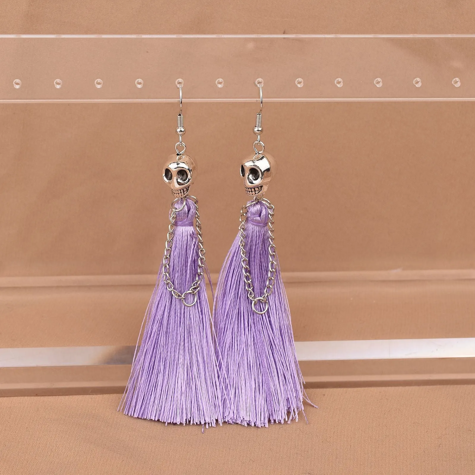 Wholesale Halloween Skull Tassel Multicolor Earrings