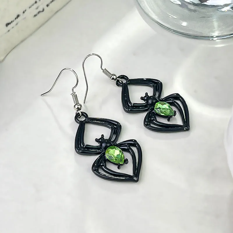 Wholesale Halloween Spider Retro Exaggerated Emerald Earrings