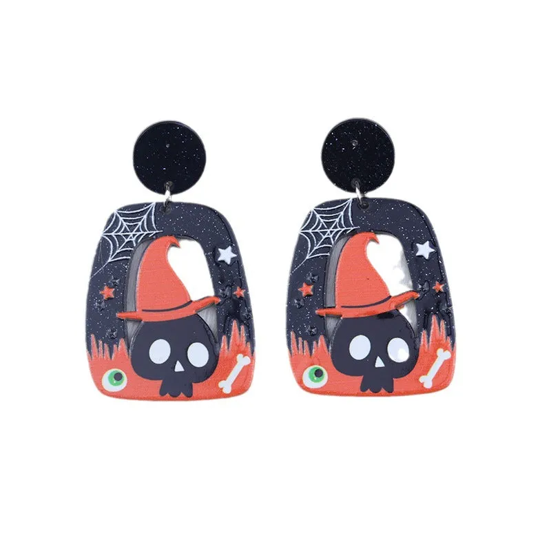 Wholesale Halloween Square Round Hollow Acrylic Ghost Pumpkin Cat Earrings