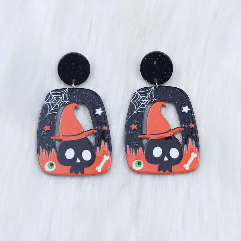Wholesale Halloween Square Round Hollow Acrylic Ghost Pumpkin Cat Earrings