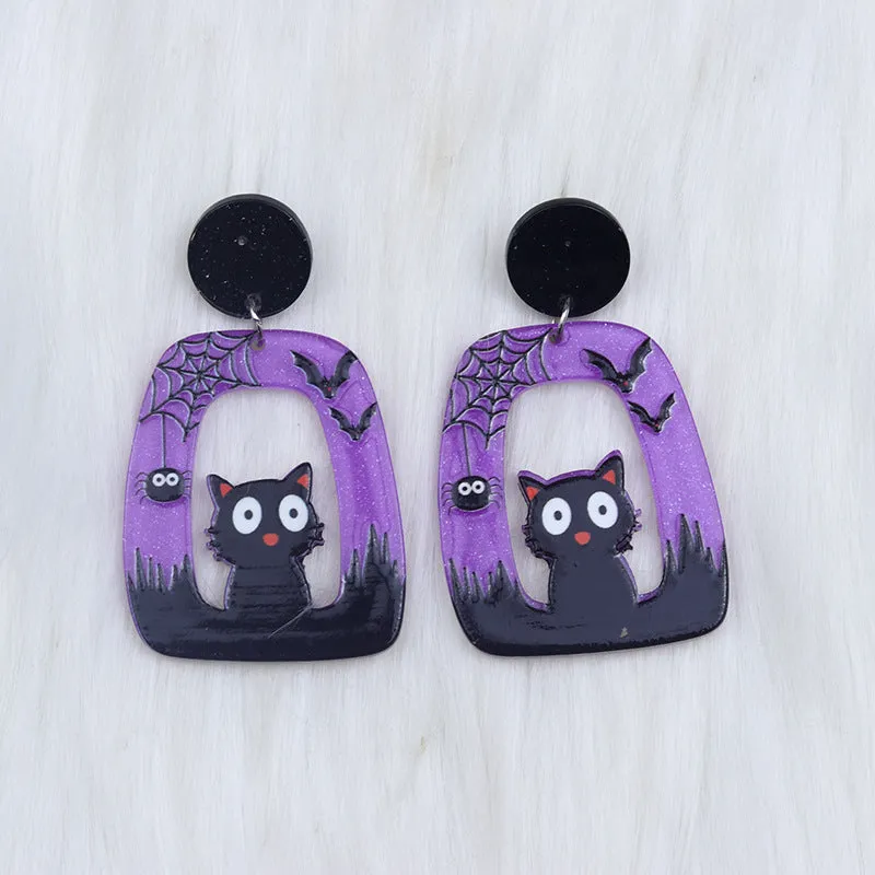 Wholesale Halloween Square Round Hollow Acrylic Ghost Pumpkin Cat Earrings