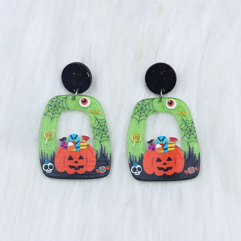 Wholesale Halloween Square Round Hollow Acrylic Ghost Pumpkin Cat Earrings