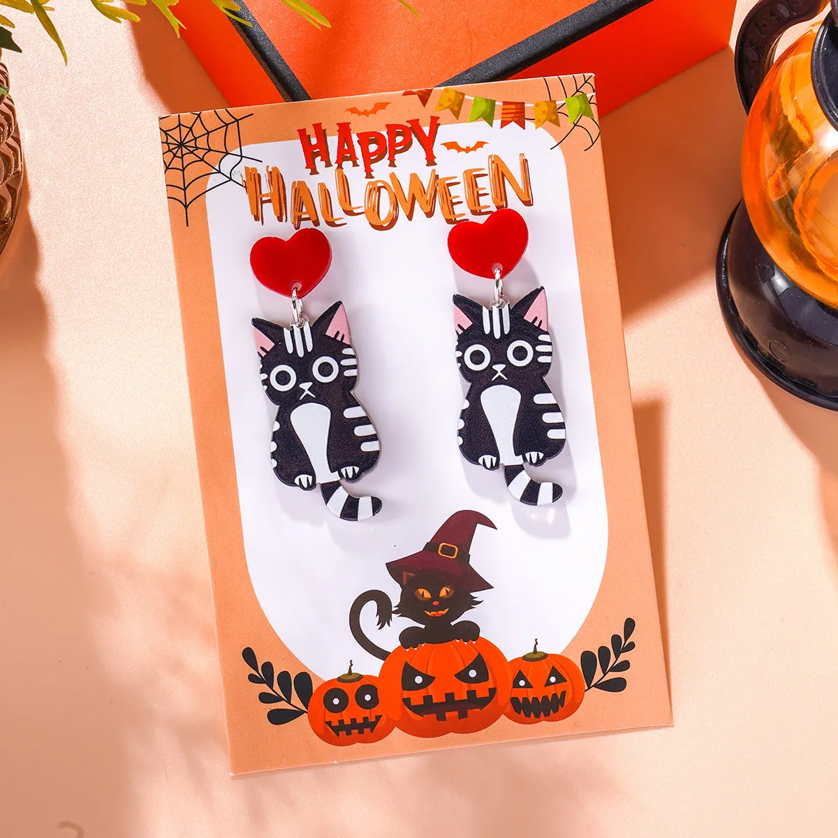 Wholesale Halloween Themed Series Acrylic Cat Earrings