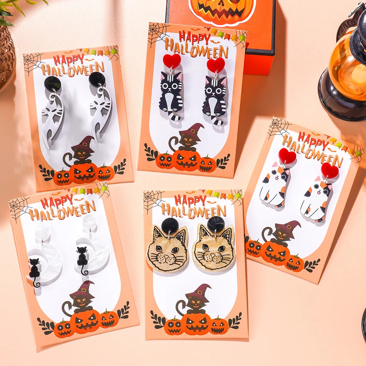 Wholesale Halloween Themed Series Acrylic Cat Earrings