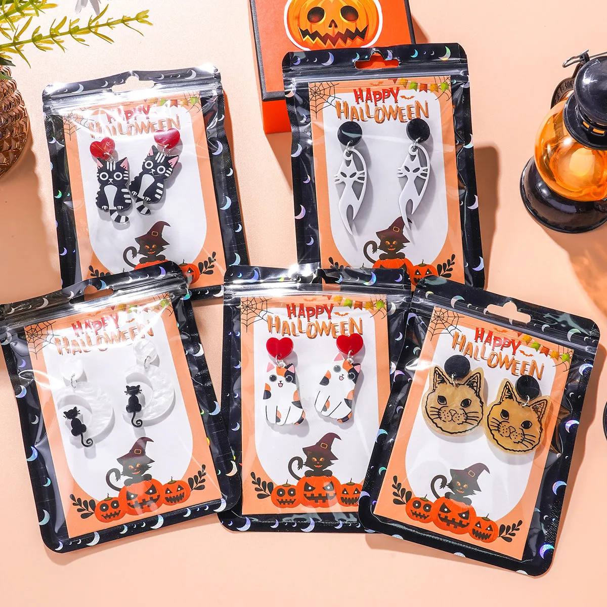 Wholesale Halloween Themed Series Acrylic Cat Earrings