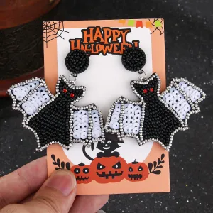 Wholesale Halloween Vintage Witch Hat Black Cat Demon Pumpkin Bat Beaded Earrings