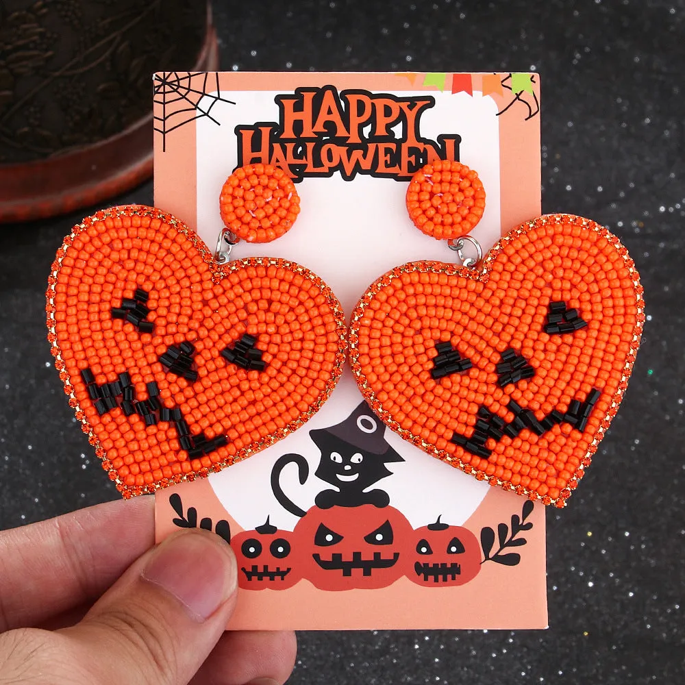 Wholesale Halloween Vintage Witch Hat Black Cat Demon Pumpkin Bat Beaded Earrings