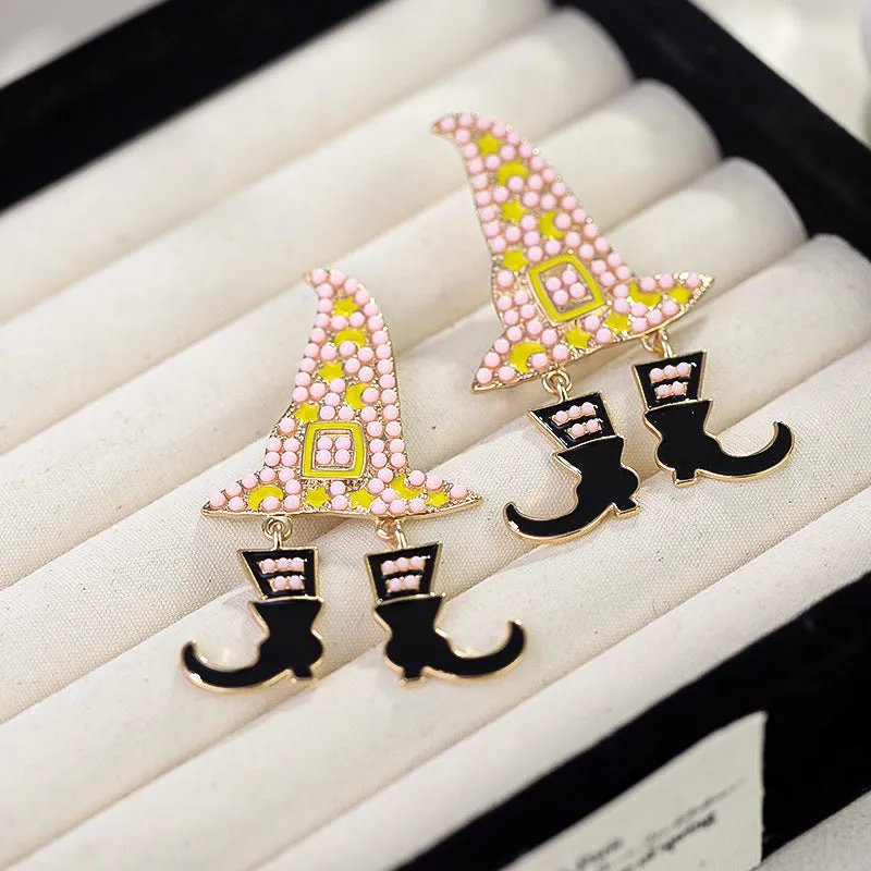 Wholesale Halloween Wizard Hat Boots Dark Style Earrings