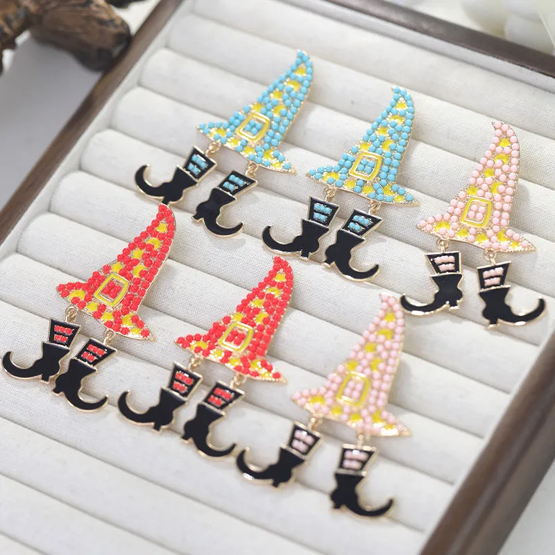 Wholesale Halloween Wizard Hat Boots Dark Style Earrings