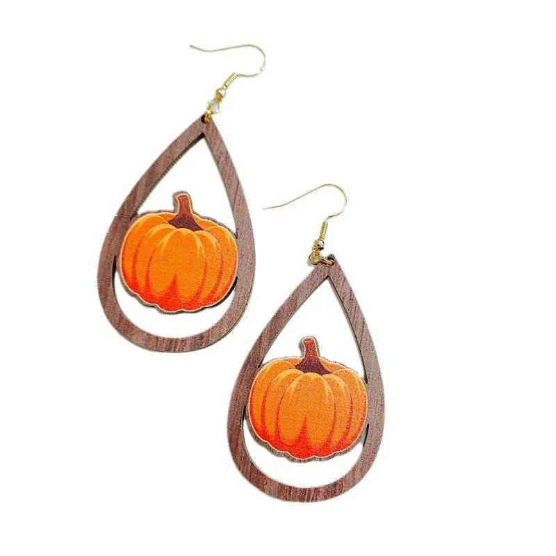 Wholesale Halloween Wooden Funny Pumpkin Spider Candy Earrings