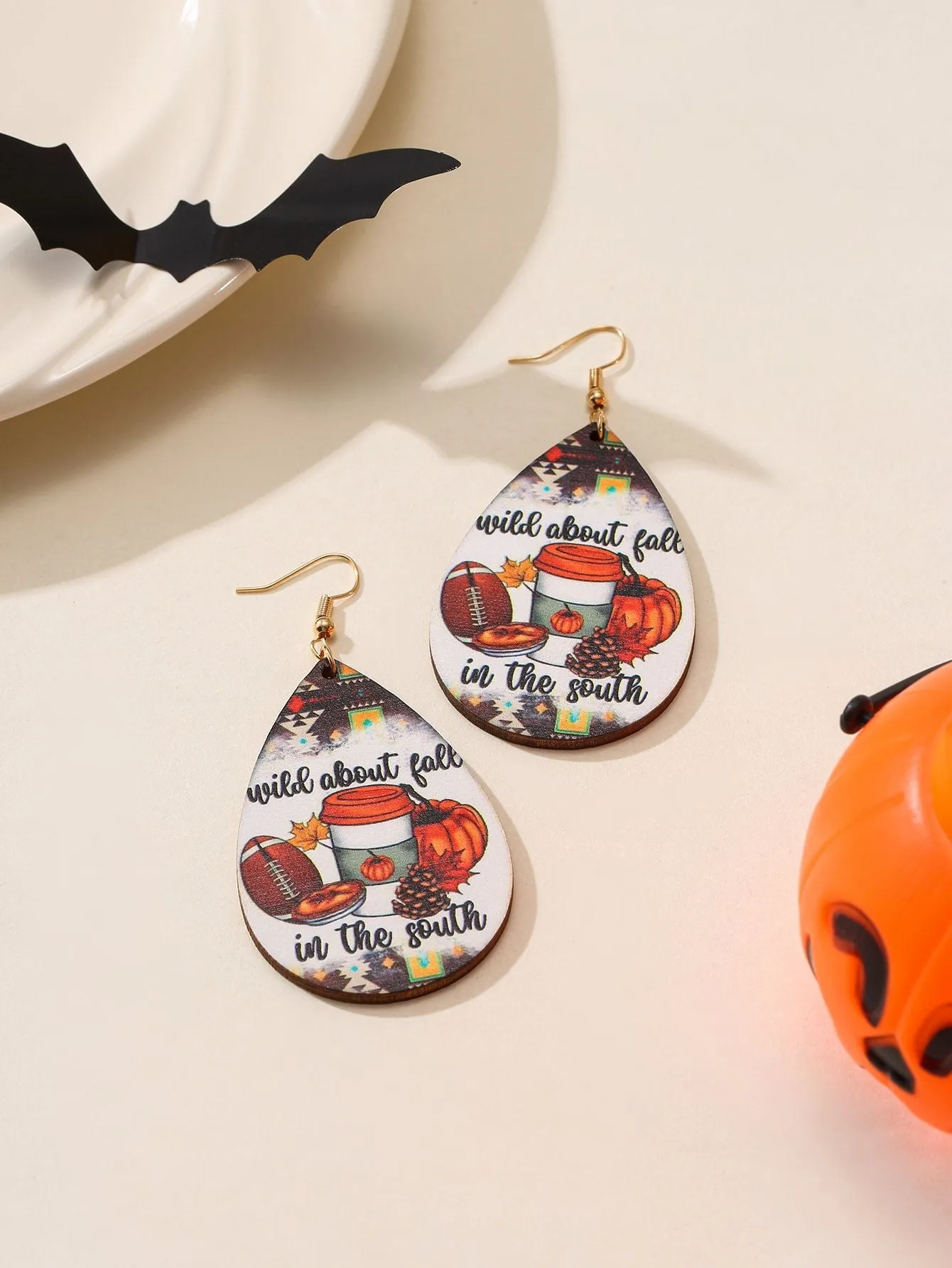 Wholesale Halloween Wooden Funny Pumpkin Spider Candy Earrings