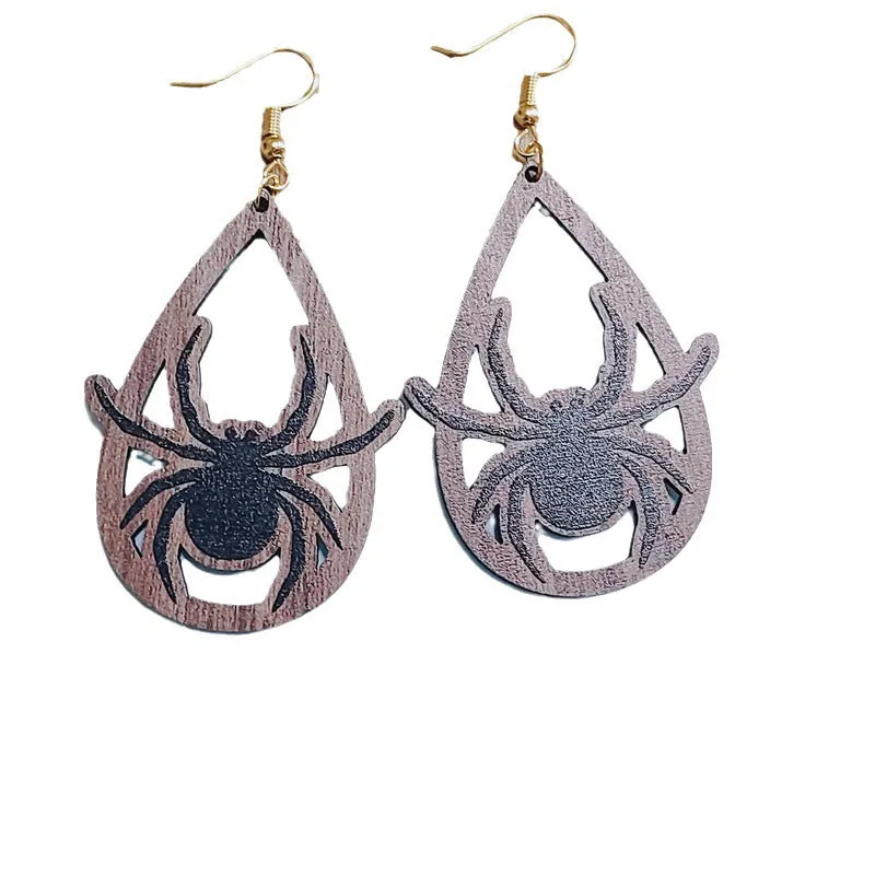 Wholesale Halloween Wooden Funny Pumpkin Spider Candy Earrings