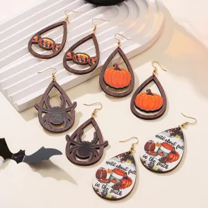 Wholesale Halloween Wooden Funny Pumpkin Spider Candy Earrings