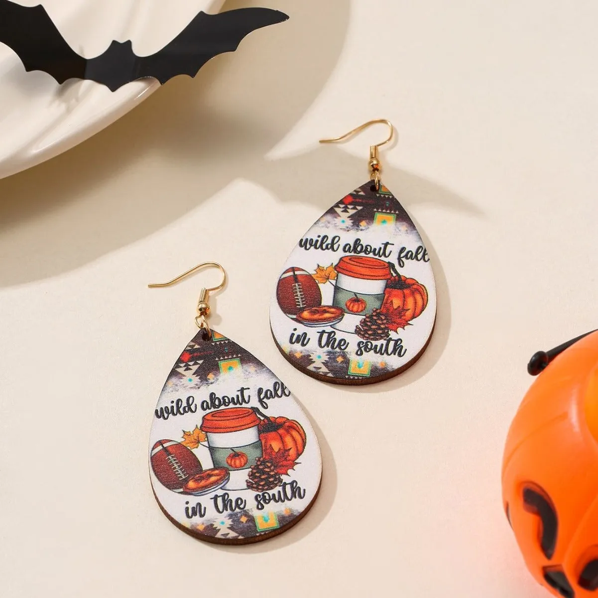 Wholesale Halloween Wooden Funny Pumpkin Spider Candy Earrings