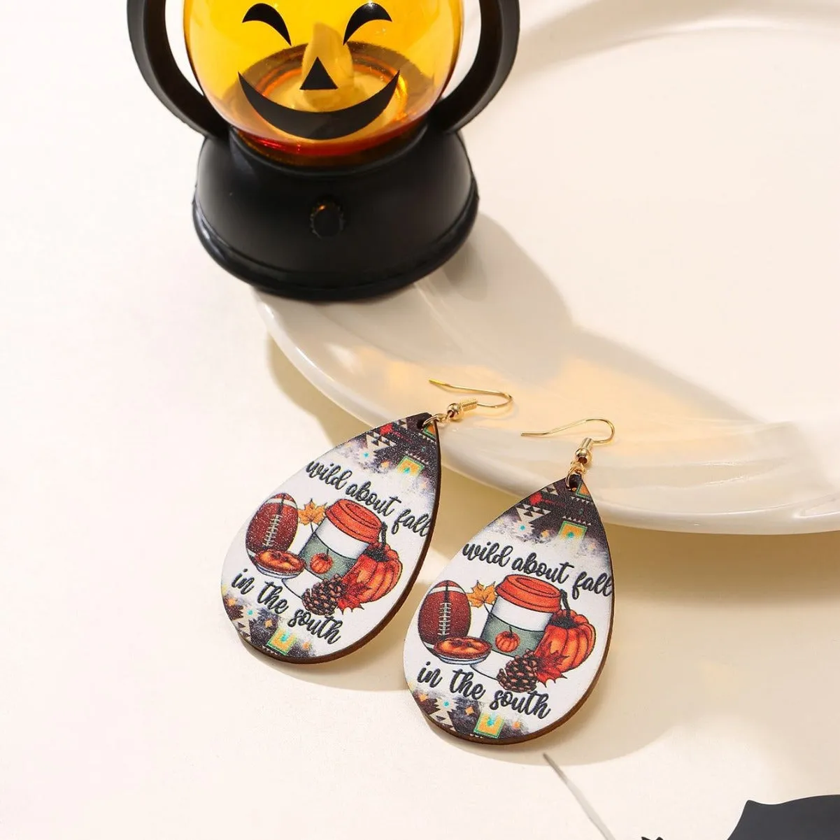 Wholesale Halloween Wooden Funny Pumpkin Spider Candy Earrings