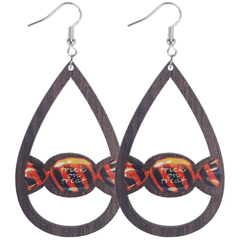 Wholesale Halloween Wooden Funny Pumpkin Spider Candy Earrings