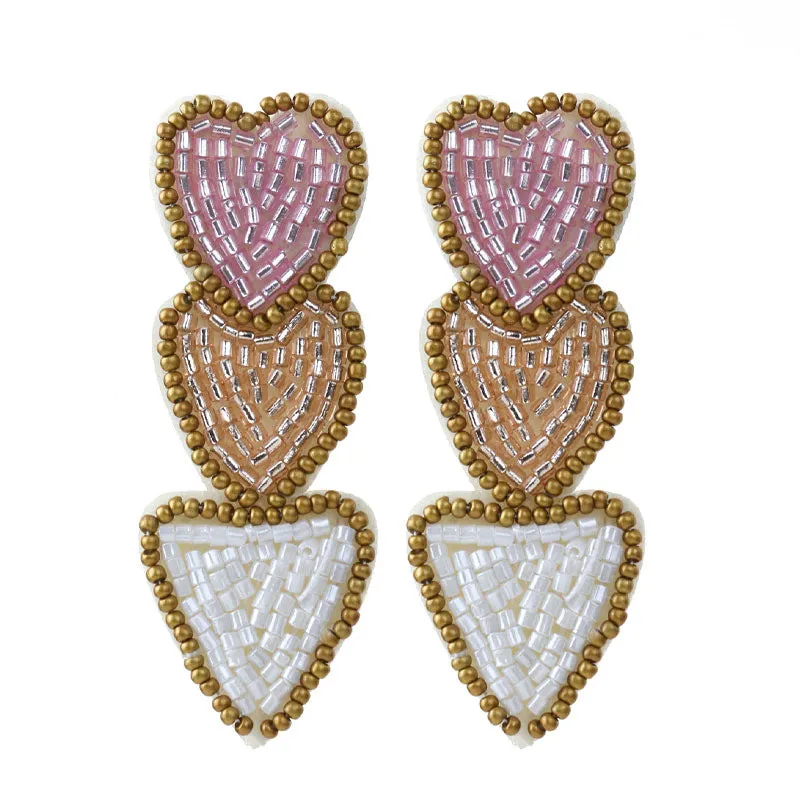 Wholesale Hand-sewn Three-layer Love Pendant Earrings Suitable for Valentine's Day Gift Earrings for Women