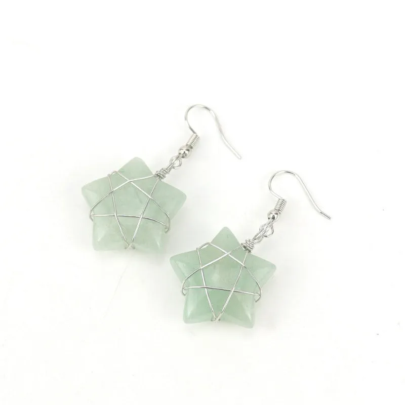 Wholesale Hand-wound Natural Crushed Stone Crystal Tiger Stone Pentagram Earrings