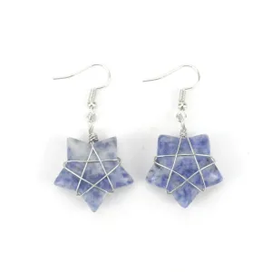 Wholesale Hand-wound Natural Crushed Stone Crystal Tiger Stone Pentagram Earrings