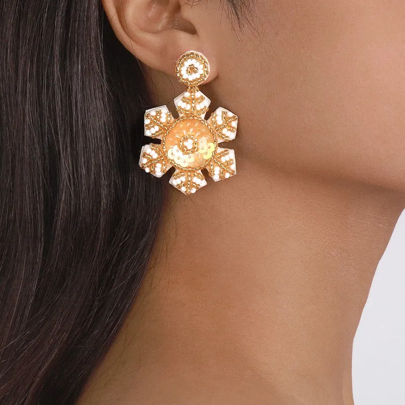 Wholesale Handmade Christmas Snowflake Beaded and Sequined Earrings