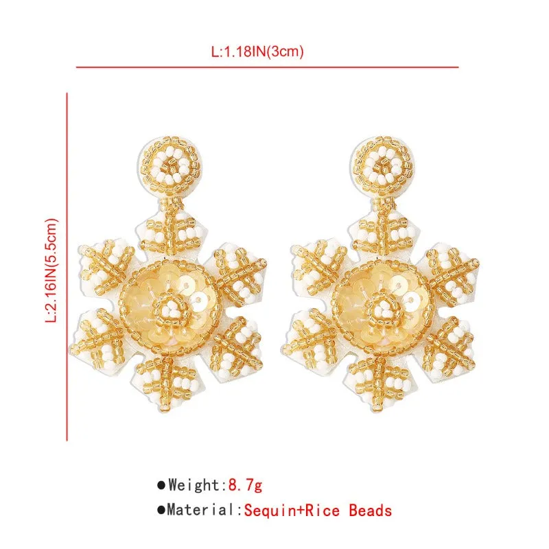 Wholesale Handmade Christmas Snowflake Beaded and Sequined Earrings