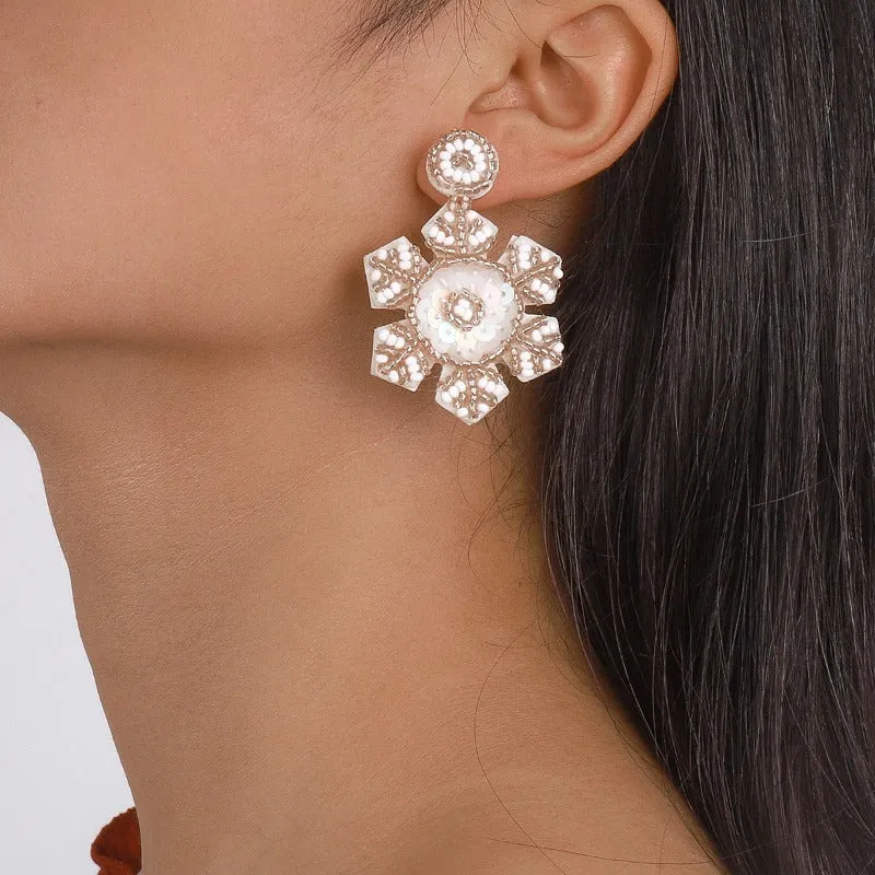 Wholesale Handmade Christmas Snowflake Beaded and Sequined Earrings