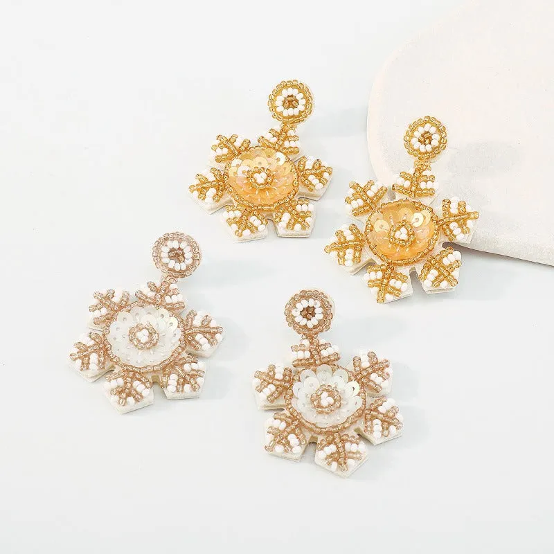 Wholesale Handmade Christmas Snowflake Beaded and Sequined Earrings